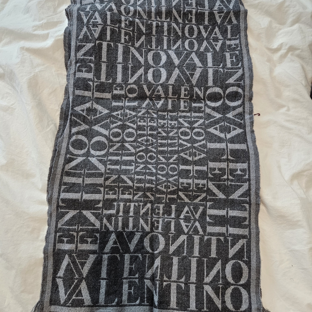 Valentino Charcoal and Light Gray Logo Scarf